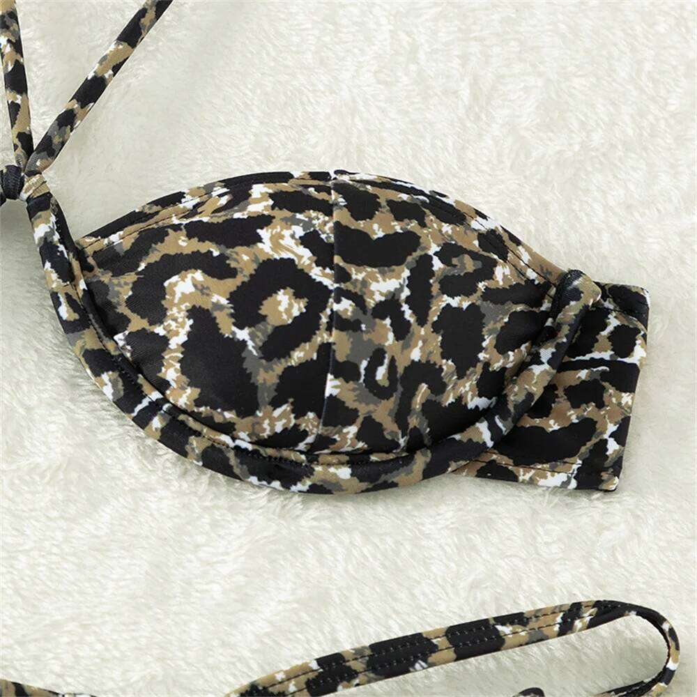 Leopard Print Bikini Push Up Swimsuit Backless Bandage Swimwear Women Micro Bath Suits Vacation Outfit Brazil Beach Tangas Mujer C260207