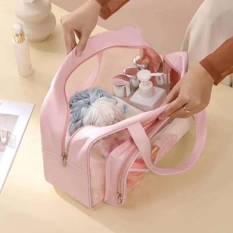 Beach Bag Portable Transparent Clothes Makeup Pouch Shopping Handbag Large Picnic Basket Organizer Travel Essentials Y260206