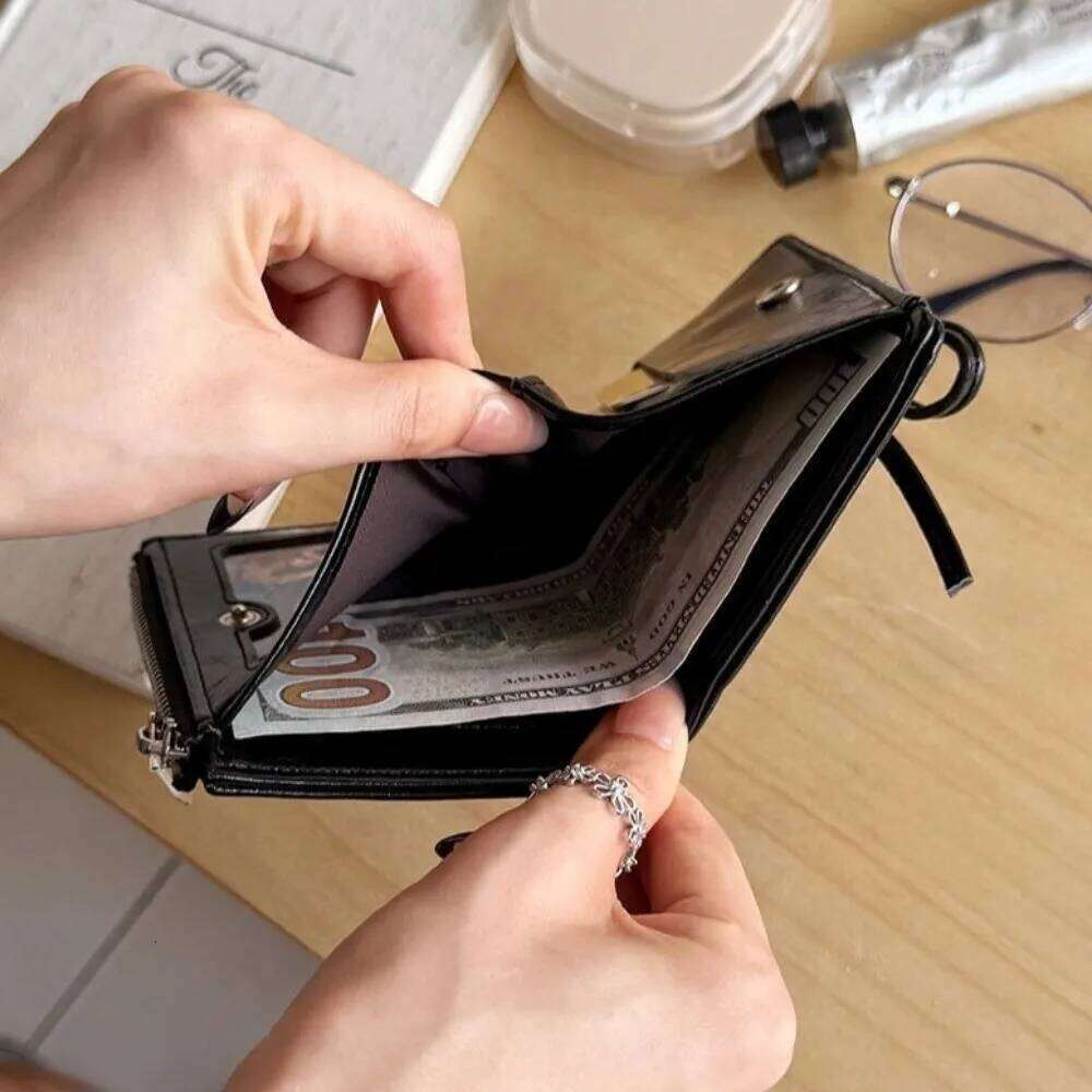 YK2 Strap Bow Women Short Wallets Card Holder Folding Zipper Purse Girl PU Leather Coin Pouch Casual Clutch Bag Y260206