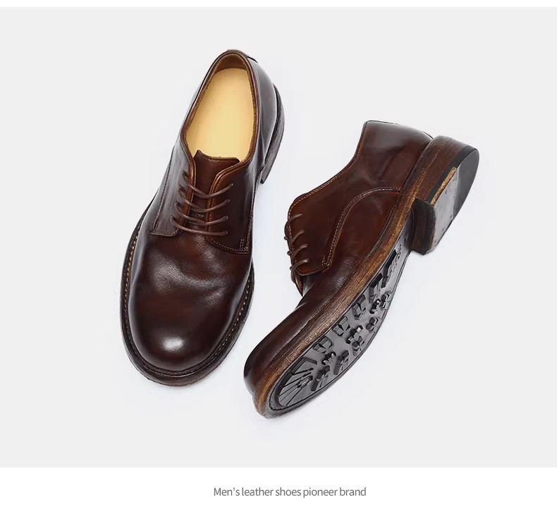 Men's Formal Business Shoes British Style New Large Head Top Layer Cowhide Genuine Leather Goodyear Welt Handmade Derby Shoes