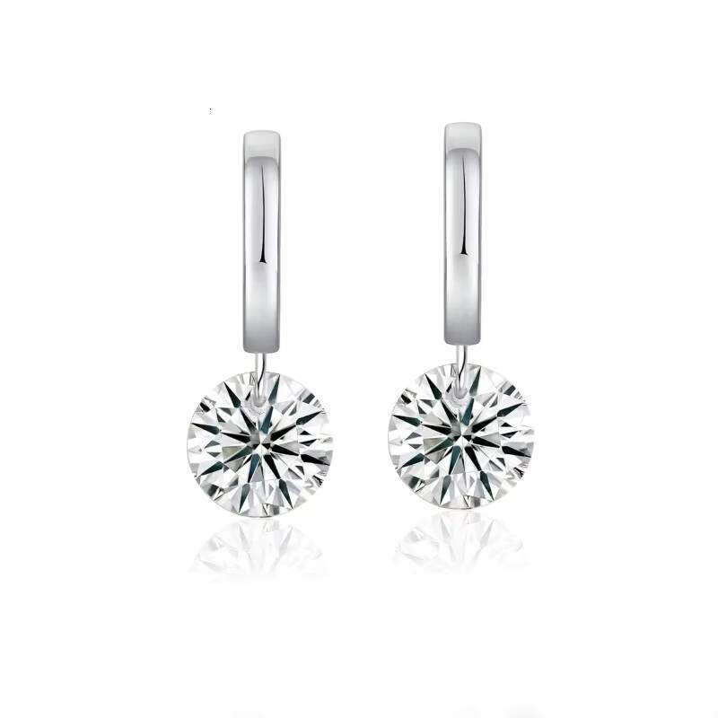 Round Drop 2 Carat 925 Silver 18K White Gold Plated D Color VVS GRA Certified Women Moissanite Hoop Earrings
