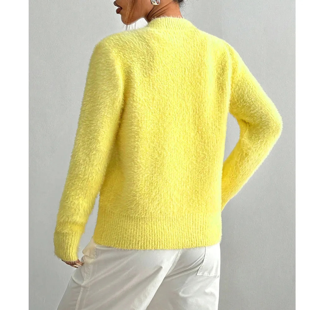 Autumn Winter Fashion Yellow Cardigan Women Heart Button Long Sleeve Knit Sweater Outerwears 260122