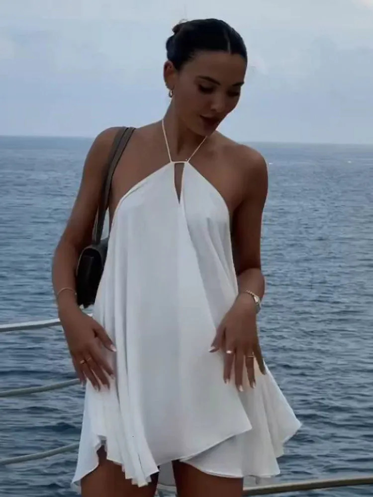 Women Sexy Halter Layered Ruffles Mini Dress Fashion Off Shoulder Backless A Line Vestidos Spring Summer Chic Lady Short Dresses 260122