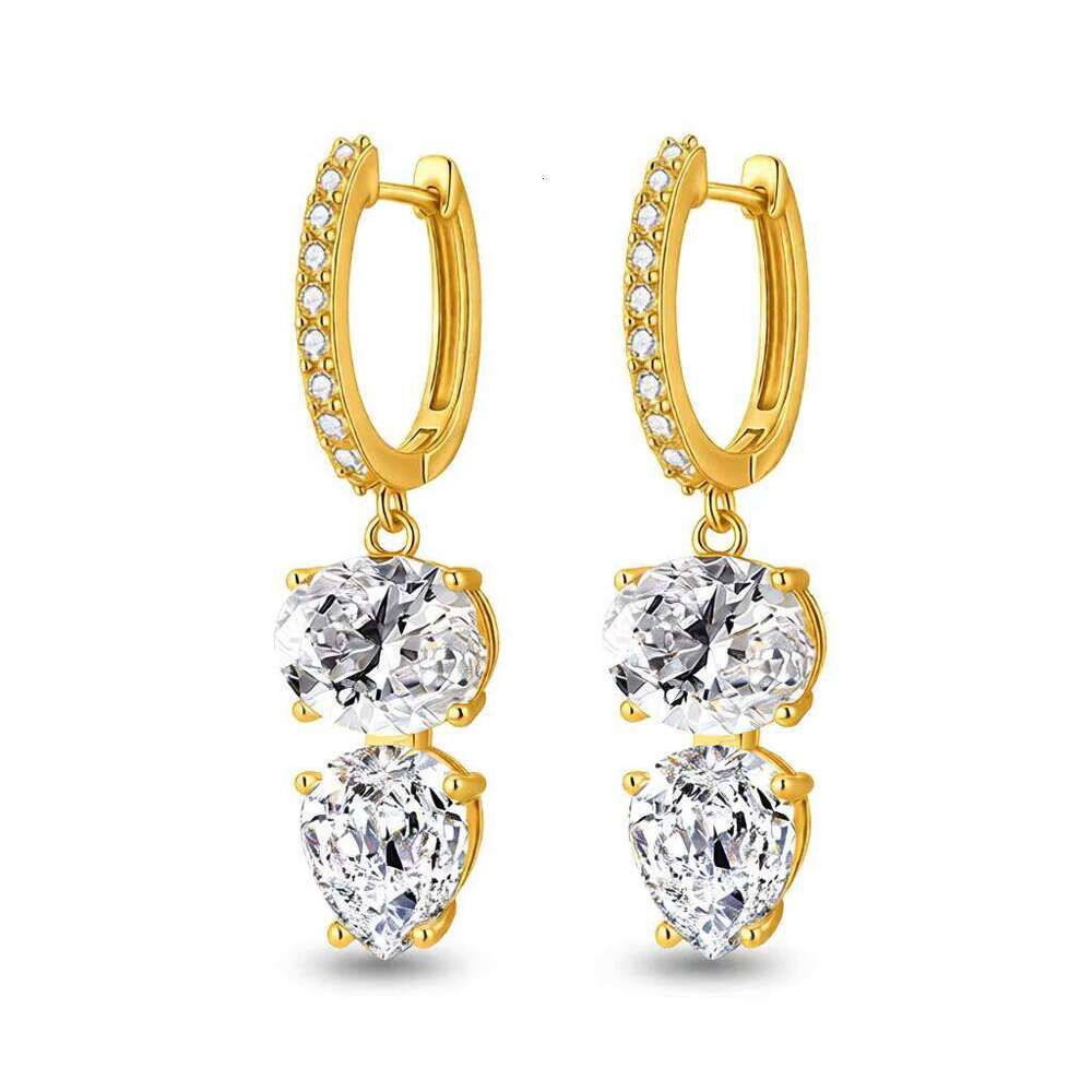 Fine Oval Pear Cut 3Ct VVS Moissanite Double Stone Drop Earrings S925 Silver Gold Plated Detachable Jewelry For Women 12/15