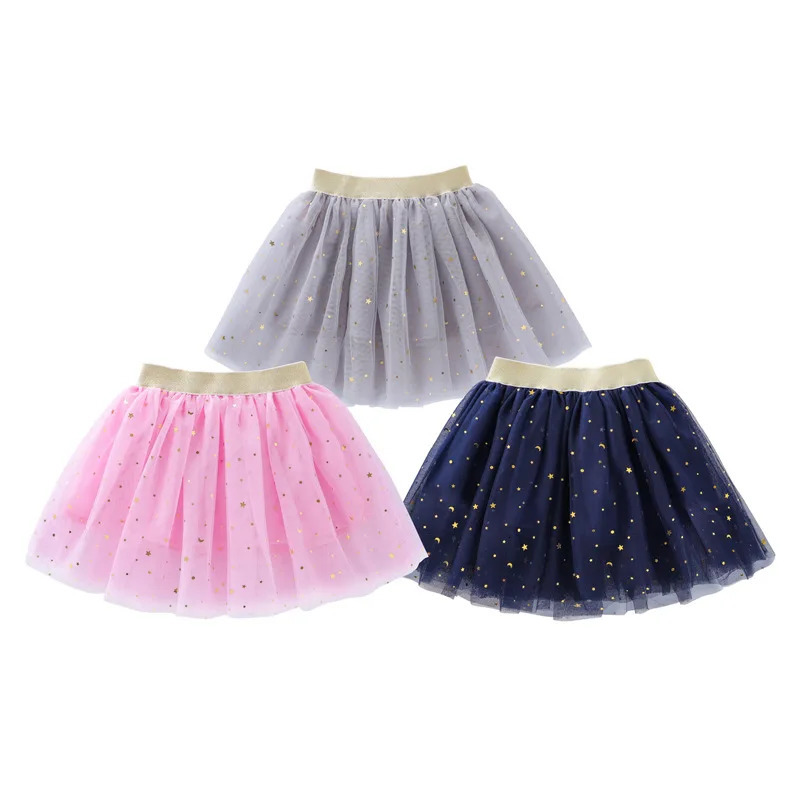 Childrens Skirts For Girls Summer Cotton Lace Baby Mini Tutu Stars Glitter Dance Sequin Birthday Party Skirt for Kids 260207