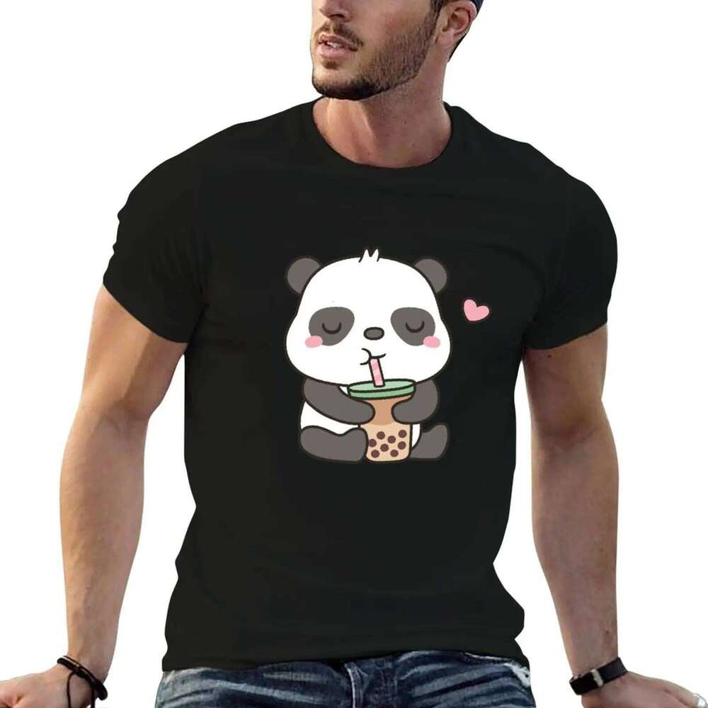 Little Panda t Enjoying Tea Cute Boba shirts graphic T-Shirt shirt man C260207