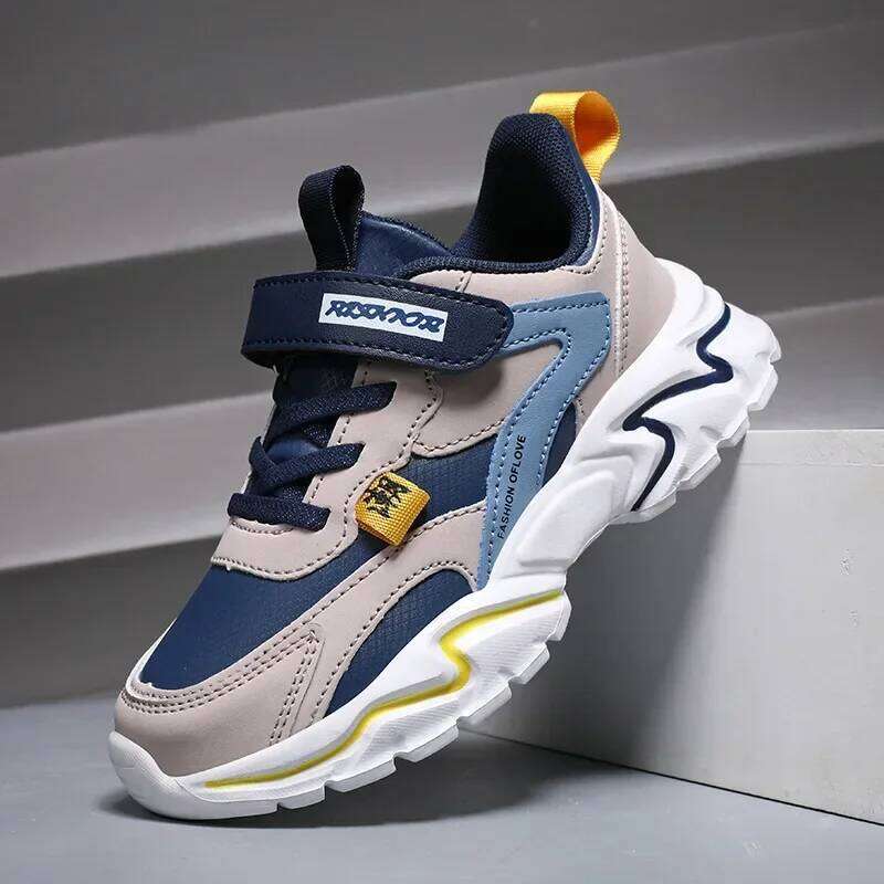 Children Sports Boys Padded for Running Velcro Sneakers with Soft Bottom Kids Casual Girls Leather Shoes H260207