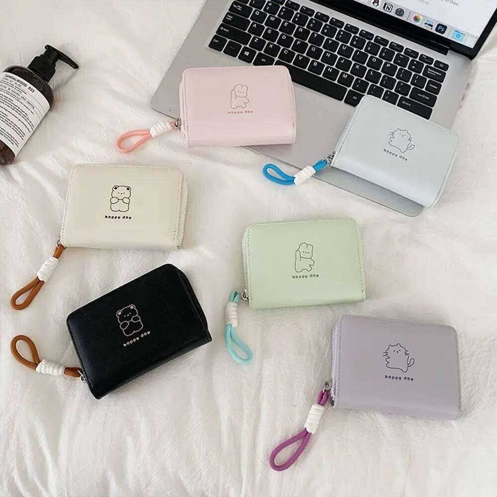 Simple Kawaii Women Wallet Cartoon Bear Rabbit Cat Student Fold Card Holder Short Pu Leather Coin Purse Gifts Y260206