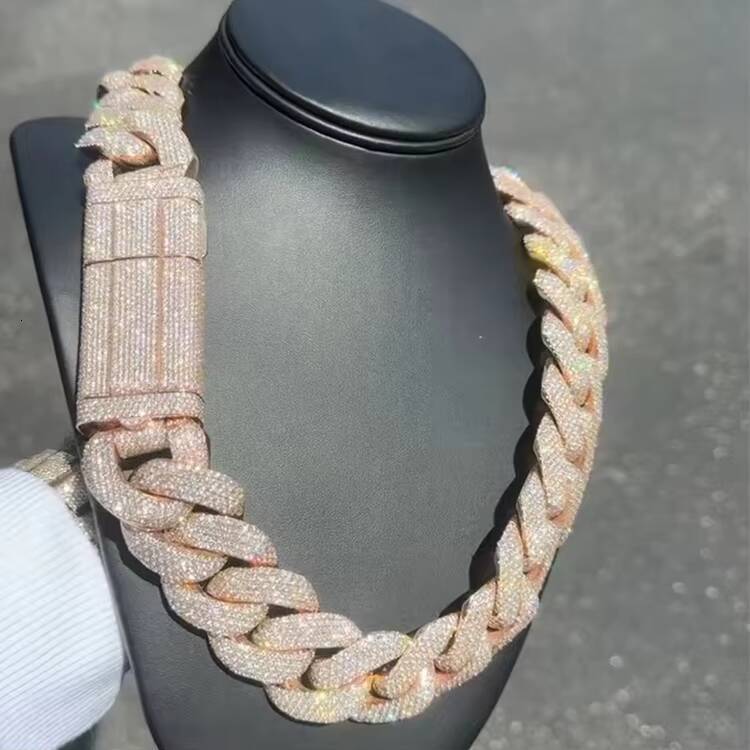 Moissanite Jewelry Full Diamond Heavy 925 Silver 18k Gold Plated Necklace VVS Moissanite Iced Out Diamond Cuban Link for Men