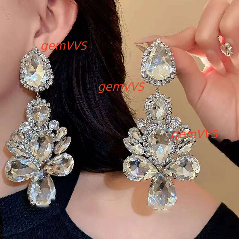 Wholesale Silver Needle Diamond Rhinestone European-Style Exaggerated Trendy Drop Earrings Women Party