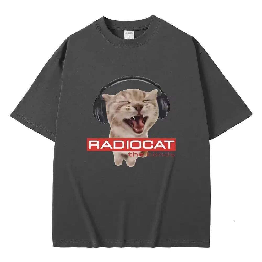 British Rock Band Radiohead Funny Radiocat The Bends Print T-shirt Men's Women Vintage Gothic Oversized Tshirt Male Meme T Shirt C260207