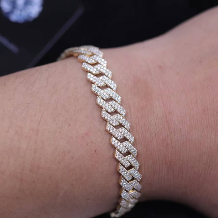 10mm Hip Hop Jewelry Iced Out 7 Inches 10K Gold Cuban Link WhiteVVS Pass Diamond Tester Moissanite Cuban Bracelet