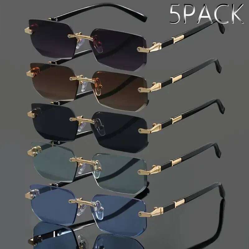 5pcs Metal Fashion Glasses Frameless Square Retro Classic Trendy Stylish | Suitable For Summer Party And Holiday Gifts 2333 Y260207