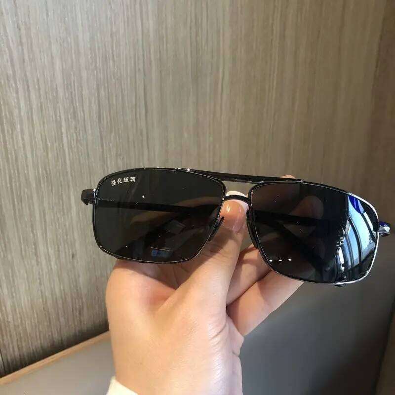 2025 New Men Crystal Glass For Driving Big Face UV400 Green Sunglasses Metal High-quality Double Beams Y260207