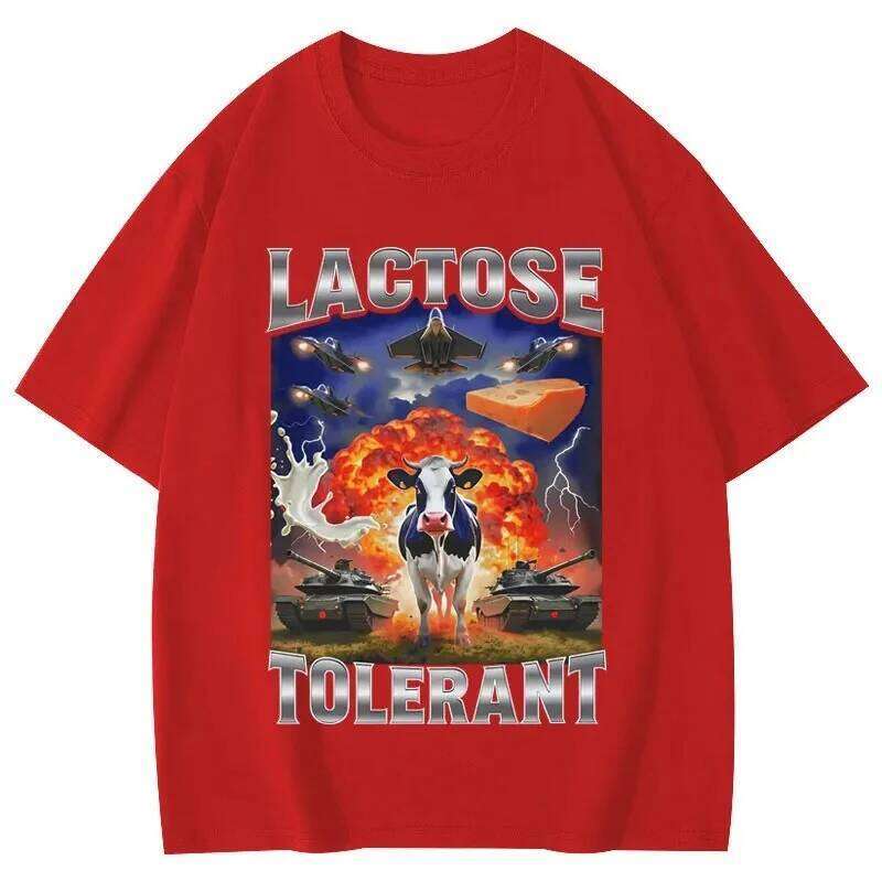 Lactose Tolerant Funny Cow Meme Graphic T Shirts Women's Fashion Vintage T-shirts Short Sleeve T-shirt Summer Streetwear Y2K Top C260207