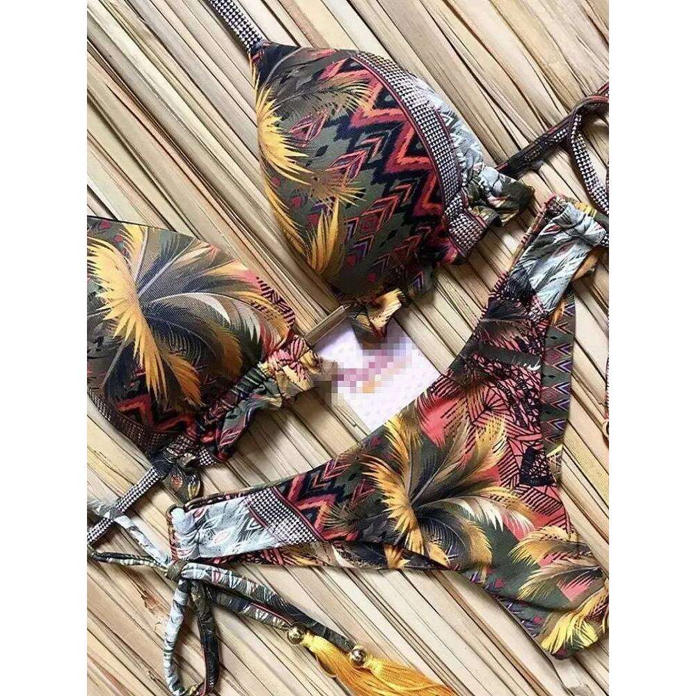 2020 New Bikinis Women Swimsuit Cross Bandage Swimwear Push Up Bikini Set Beach Bathing Suit Brazilian Biquni Print C260207