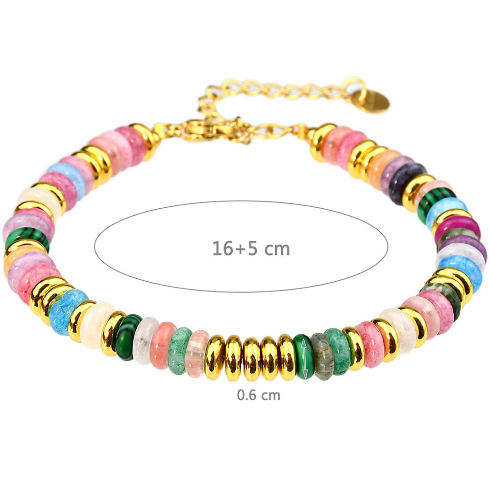 Fashion Colorful Natural Stone Mix-Gemstones Beaded Chain Handmade Bracelet for Women Bohemian Trendy Waterproof Jewelry Gift 260202