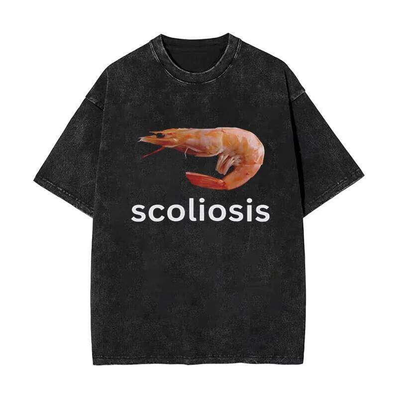 Vintage Funny Meme Playful Well Red Shrimp Scoliosis Washed T Shirt Y2K Men Women Y2k Streetwear Cotton Tee Unisex Top C260207