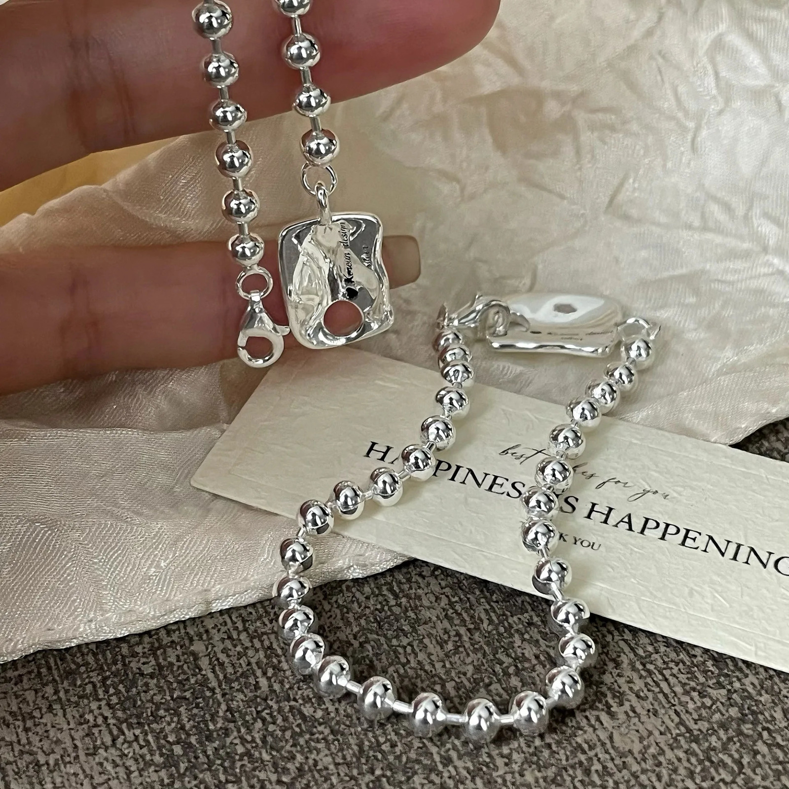 CHOZON S925 Solid Silver Plate Bead Bracelet Minimalist Geometric Dainty Everyday Jewelry Gift for Women 260107
