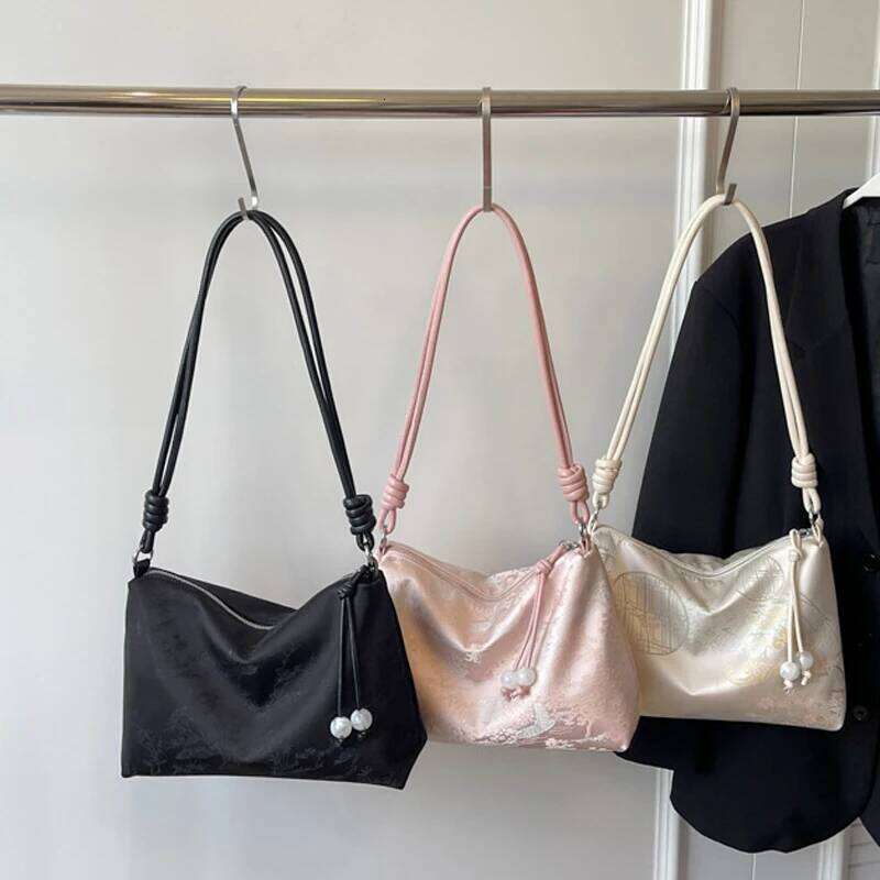 Brand Shoulder Fashionable Chinese Style Polyester Embroidered Tote Bag Large Capacity Women's Armpit Zipper Handbag