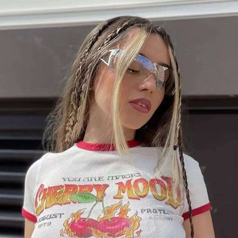 Rimless Diamond-encrusted European And American Y2k Future Technology Sports Mirror Sunglasses Y260207