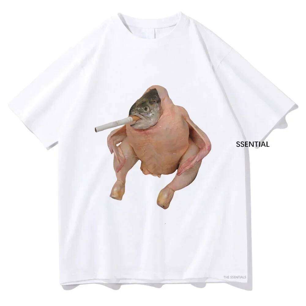 Women Clothing Harajuku T-shirt Graphic T Shirts Fish Face Chicken Smoking A Cigarette Meme Tshirt Funny Tees Aesthetic Clothes C260207