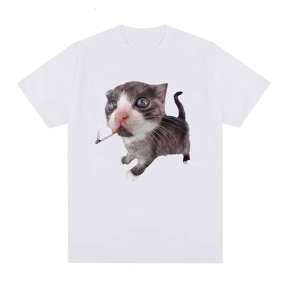 Funny Smoking Cat Kitten Graphic T-Shirt Women Fashion Vintage Short Sleeved T-shirts Harajuku Casual Clothing Female Tops Tees C260207