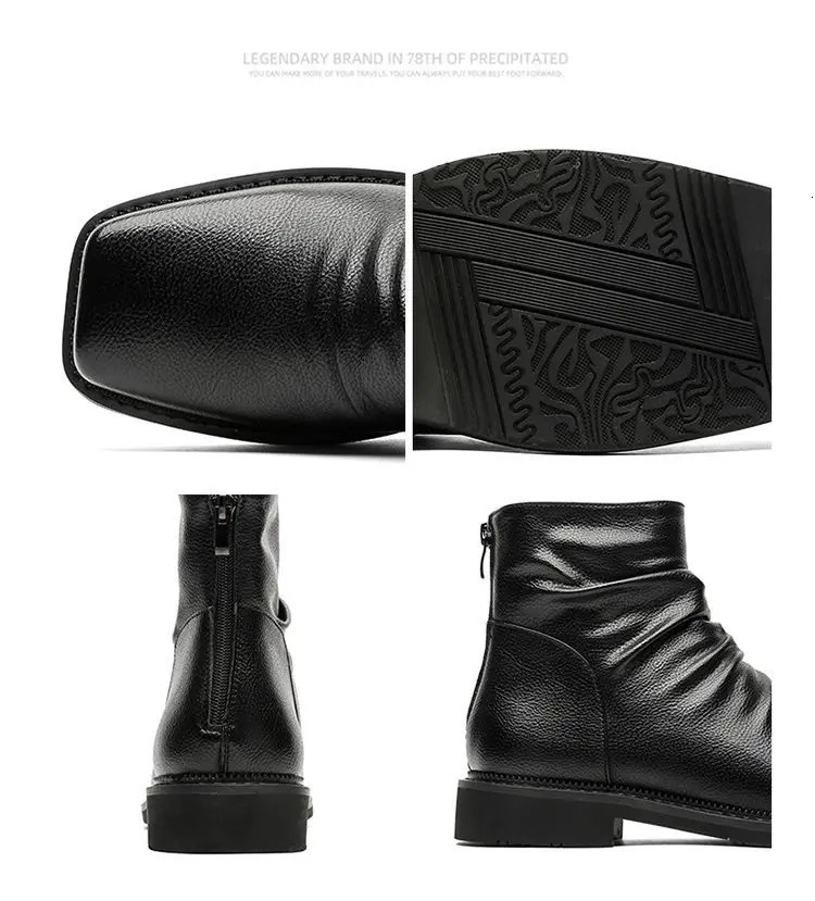 2025 Selling Mens Trendy British Style Large Size Square Toe MidCut Back Zipper Casual Chelsea Boots 260208