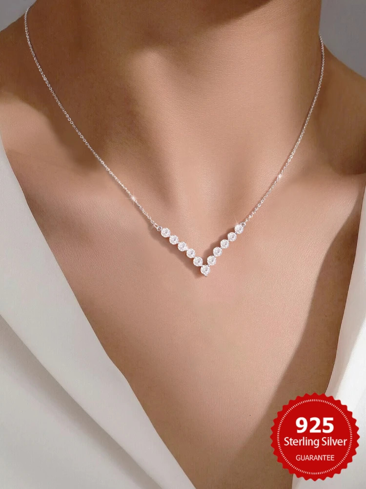 925 Sterling Silver Simple Classic Gorgeous Zircon V-shaped Clavicle Chain For Women Anniversary Party High Quality Fine Jewelry 260107