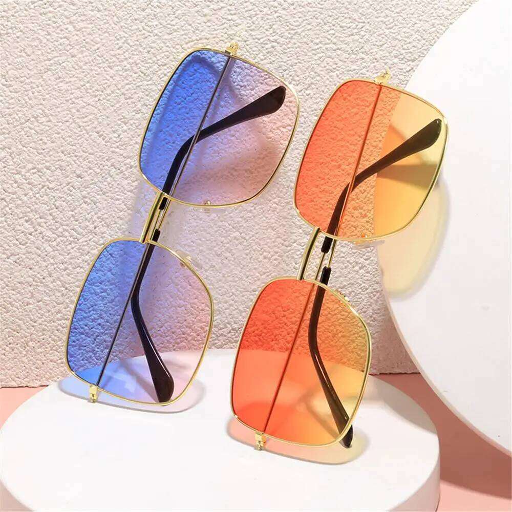 Retro Versatile Metal Square Sunglasses Large Frame Korean Style Ocean Lens Shades UV Protection Sun Glasses for Women & Men Y260207