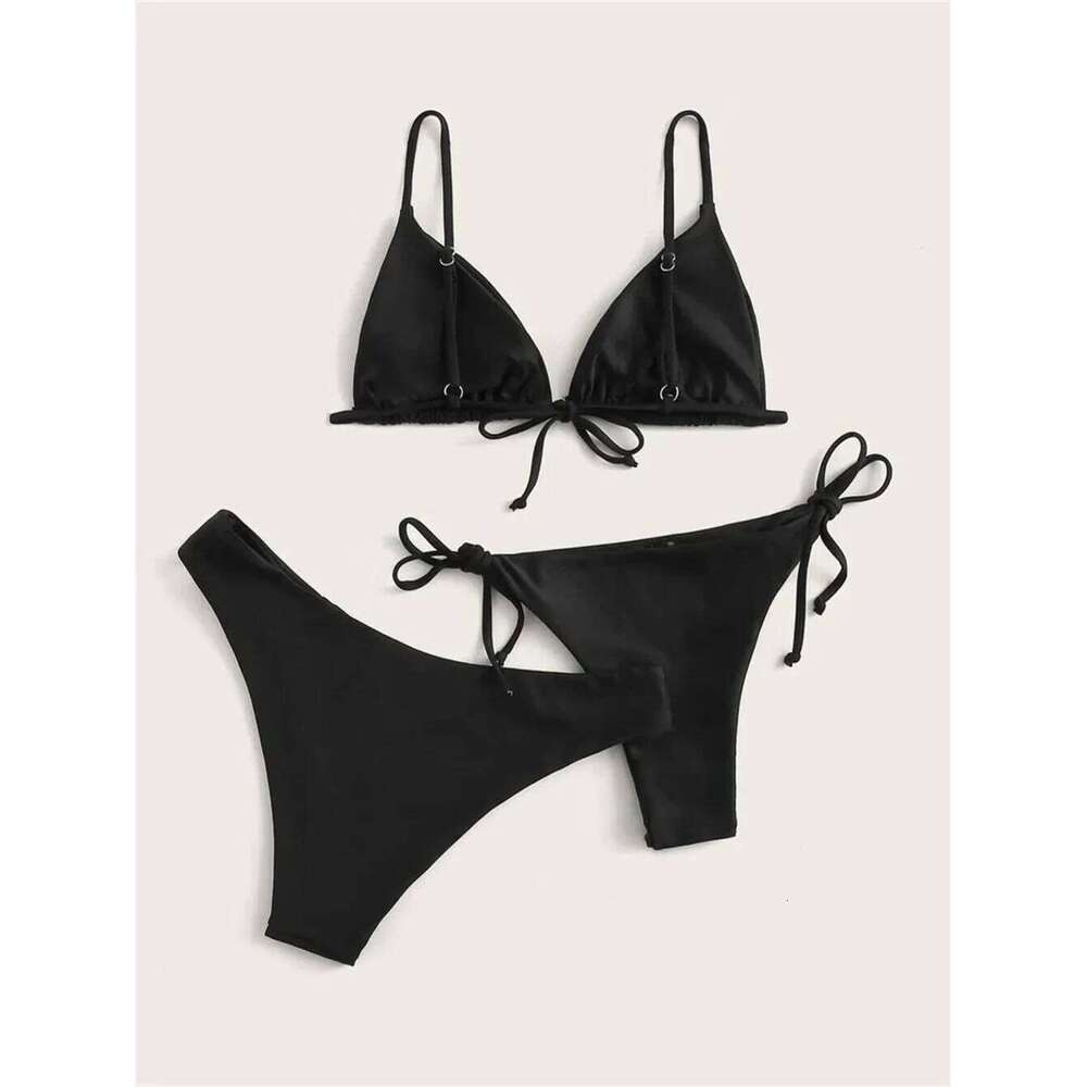 Black Bikini Extreme Swimsuit Triangle Sexy String Swimwear 3Piece Bikinis Set Women Bathing Suit Beach Tangas Biquinis Feminino C260207