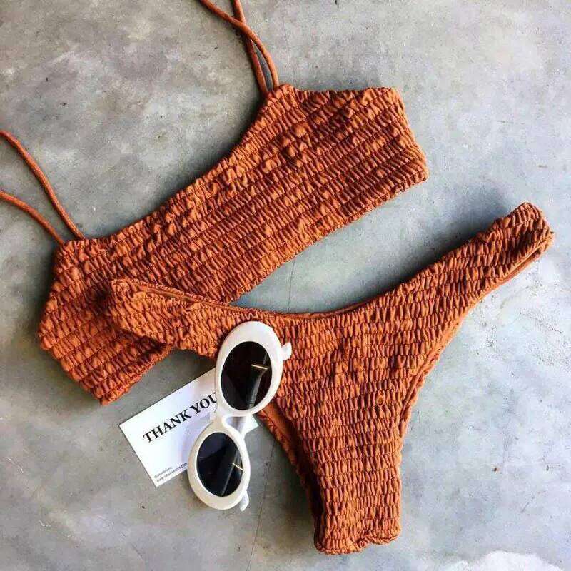New Hot Sale Sexy Women Push-up Padded Bra Pleated Swimsuit Swimwear Swimming Beach Bathing Costume Bikini Set C260207