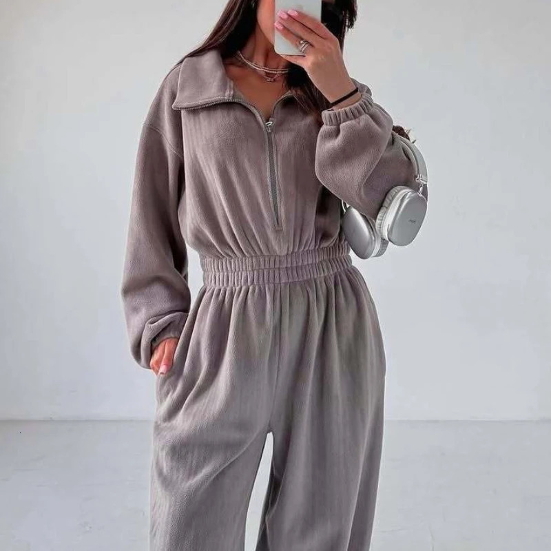 Zekye Woman Clothing Fashion Longsleeved Jumpsuit Womens Casual Semiopen Elastic Waist Elegant 260126