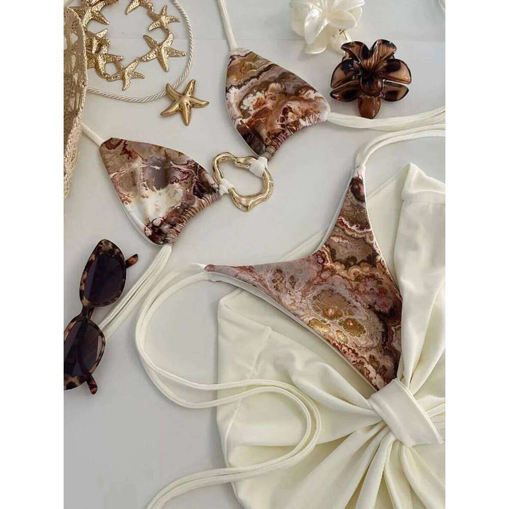 Micro Women Swimsuits 2025 Sexy Swimwear Print Halter Bikini Set Brazilian Biquini Push Up Beachwear Female C260207