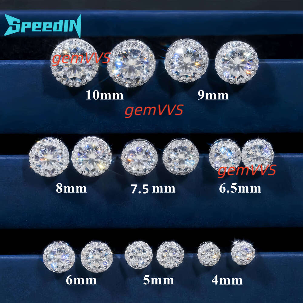 Ready To Ship Pass Diamond Tester Fine Jewelry 925 Sterling Silver VVS Halo Moissanite Stud Earrings