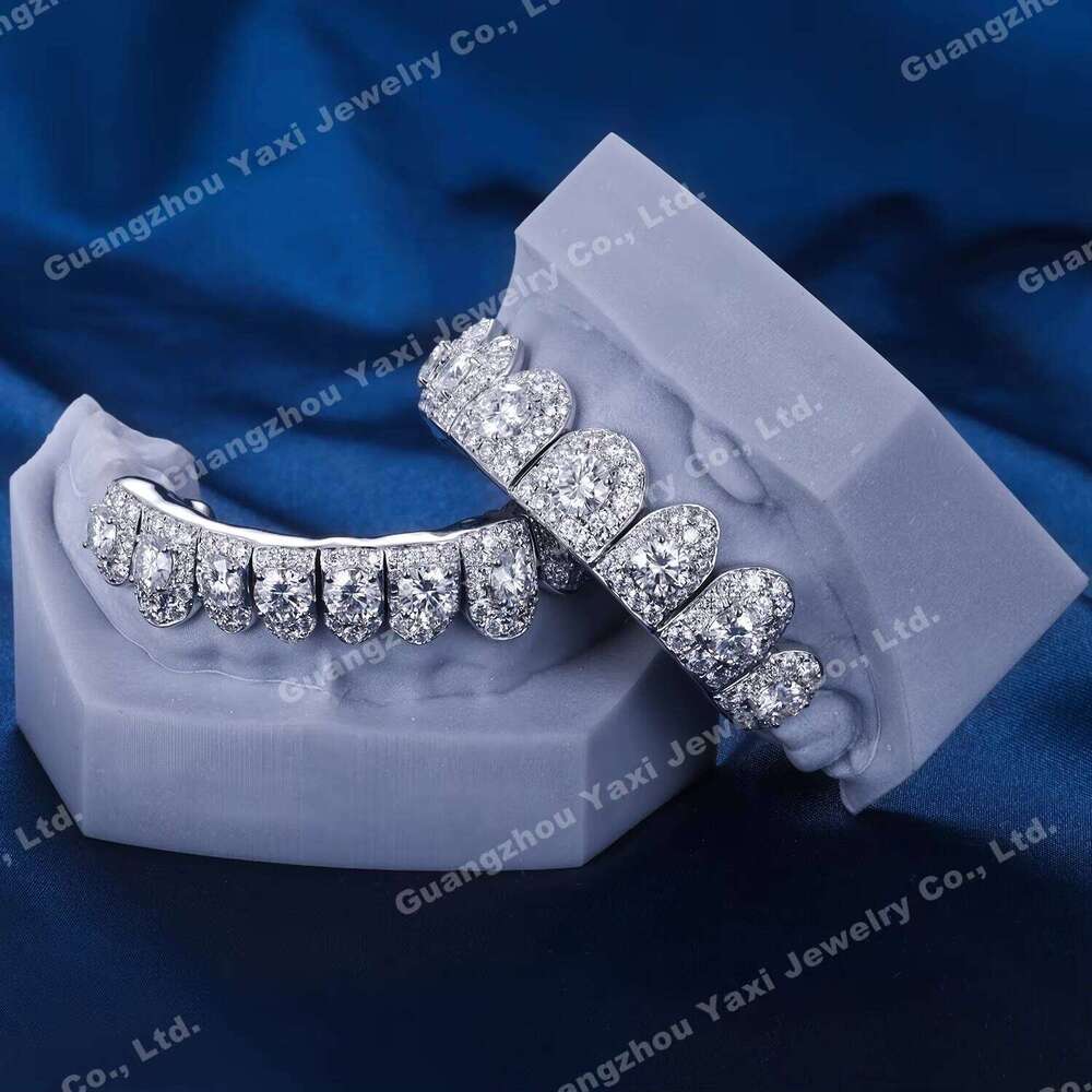 Custom Top Bottom 6 8 10 12 S925 Silver 10K 14K 18K Solid Gold VVS Moissanite Lab Grown Diamond Fine Teeth Grillz For Men Women