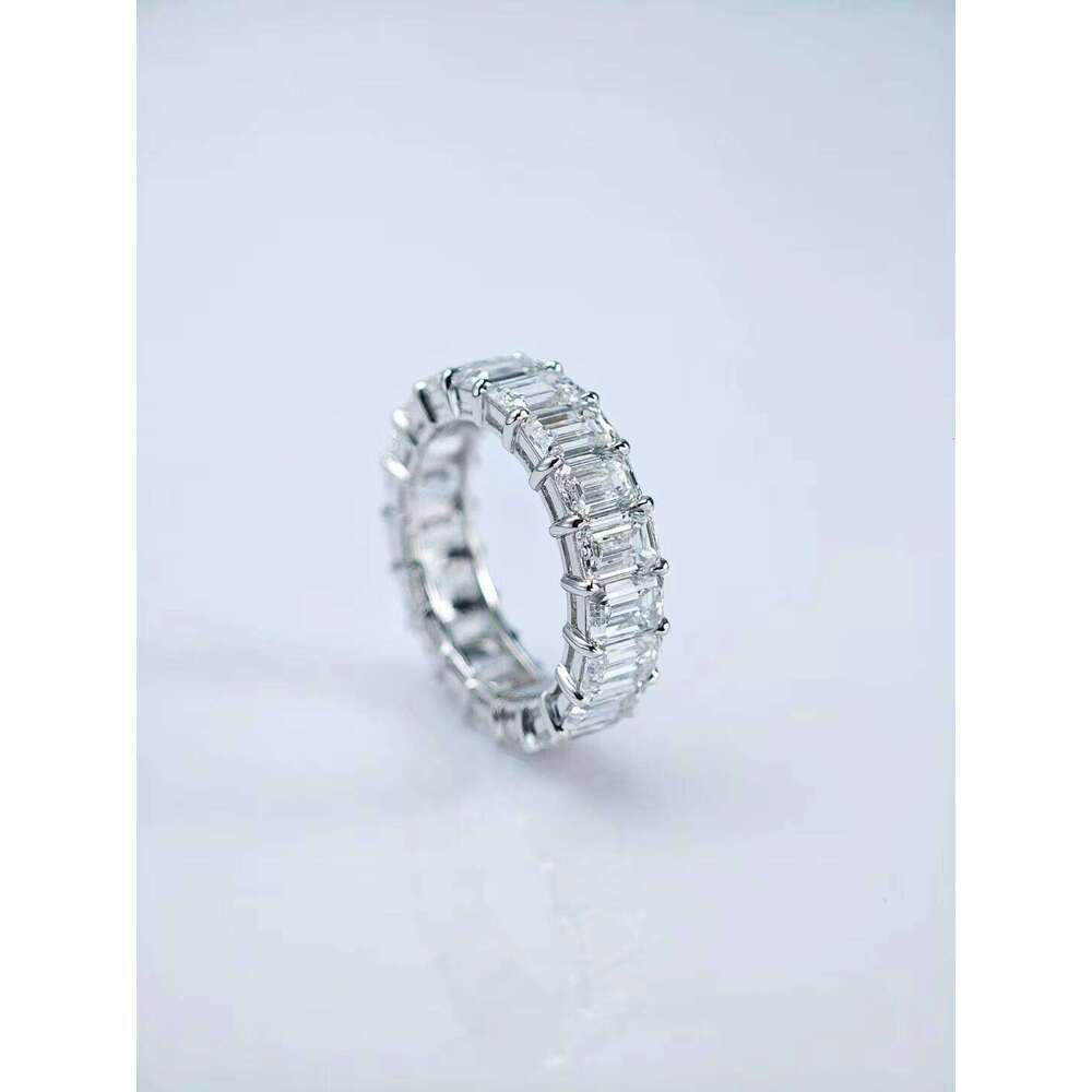 Custom Eternity Band Wedding Rings 14K 18K Emerald Cut Lab Grown Synthetic Diamond Gold Ring