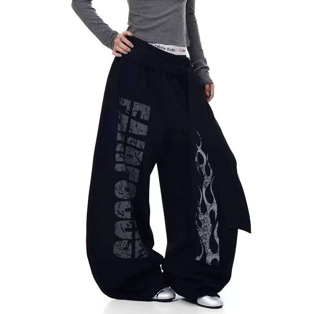Belt Y2K Sweatpants Women Harajuku American Hip Hop Loose Wide Leg Pant Bf High Waist Vintage Spring Casual Trousers New