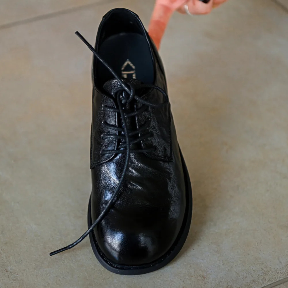 Womens Cow Leather Laceup Flats Oxfords Round Toe Retro British Style High Quality Soft Comfortable Genuine Daily Shoe 260208
