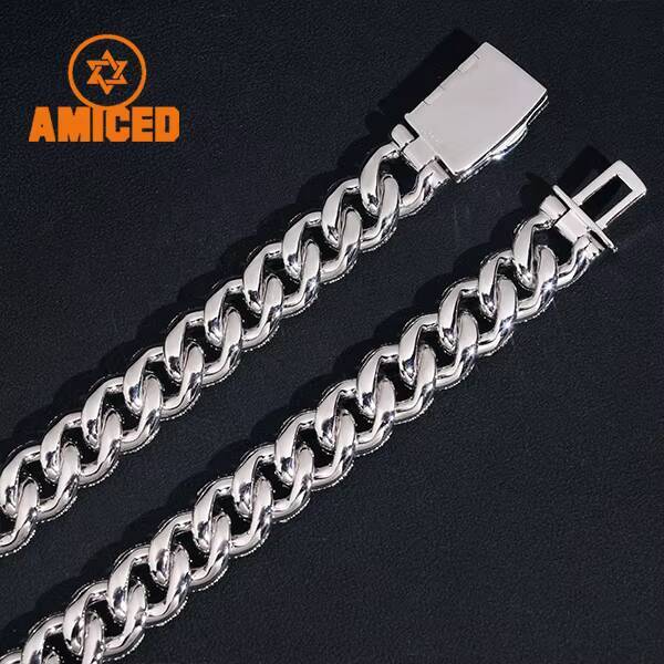 Hip Hop 14MM Full Iced Out Large Moissanite in the Middle Chain S925 18K Gold Plated VVS Diamond Cuban Link Chain Necklace