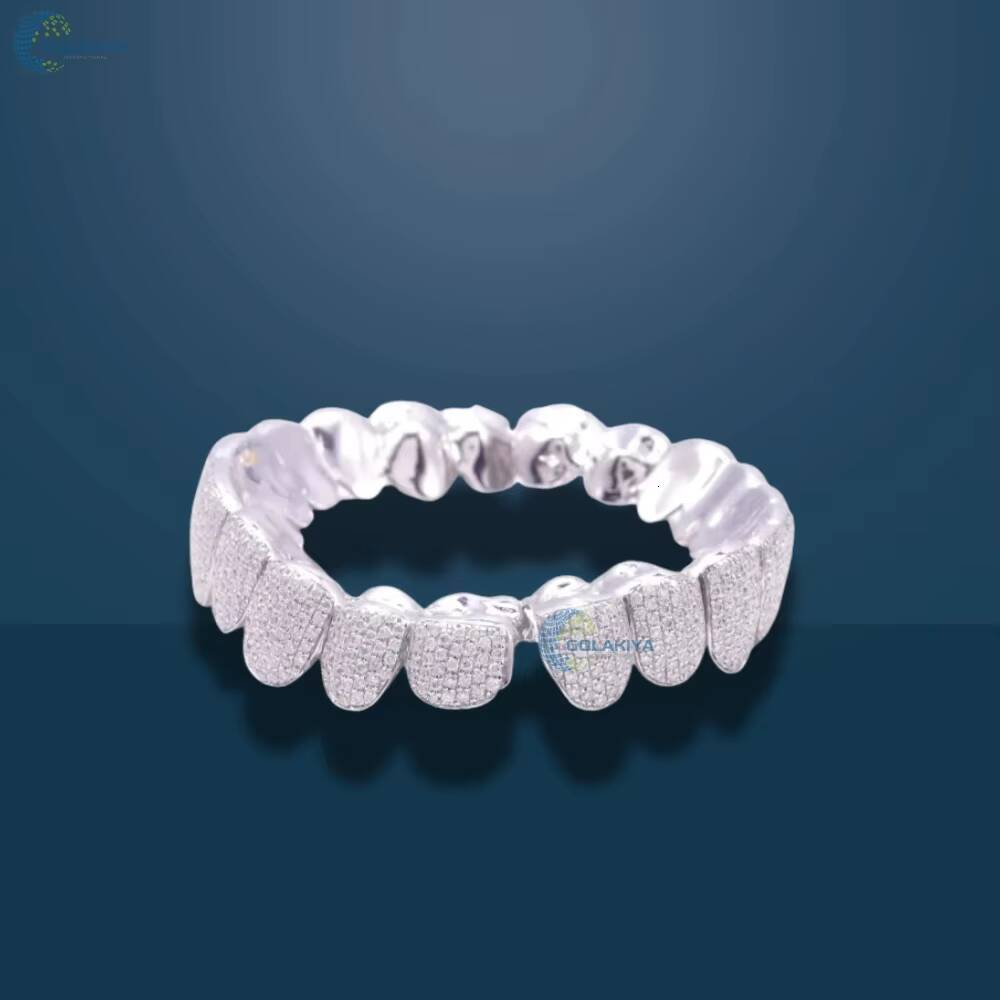Luxury Iced Out Grillz Custom Top Bottom Moissanite Diamond Teeth Hip Hop Tooth Caps Rapper Style Grillz In 10K White Gold