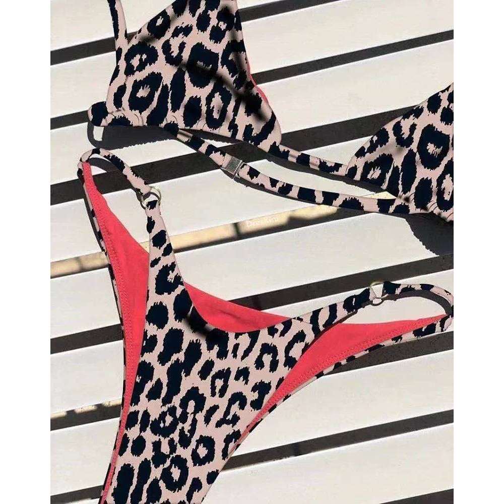 sexy micro bikinis set women leopard print high cut swimsuit padded thong two pieces biquini push up lady swimwear bathing suits C260207