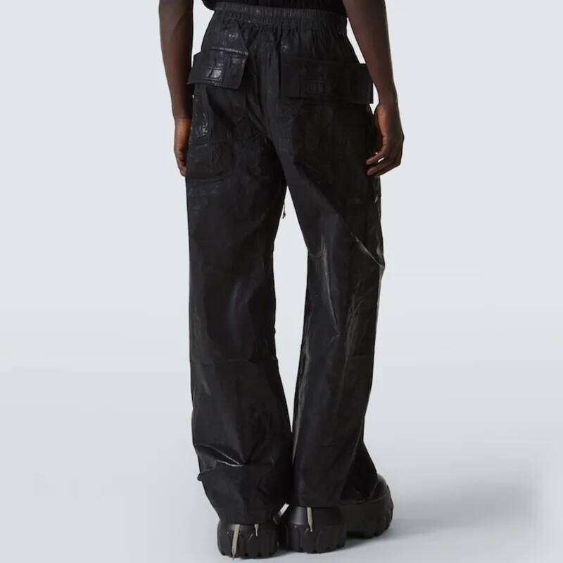 HKSH American High Street RO Brushed Wax Leather Coated Multi-Pocket Double Ring Cargo Pants Men Trend Wide-Leg Overalls HK18468