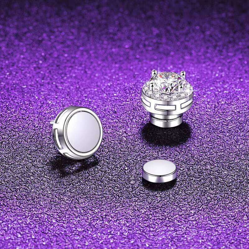 Unique Design S925 Sterling Silver Non Pierced Magnetic Earrings Round Cut 1Ct VVS GRA Moissanite Hypoallergenic Women Jewelry