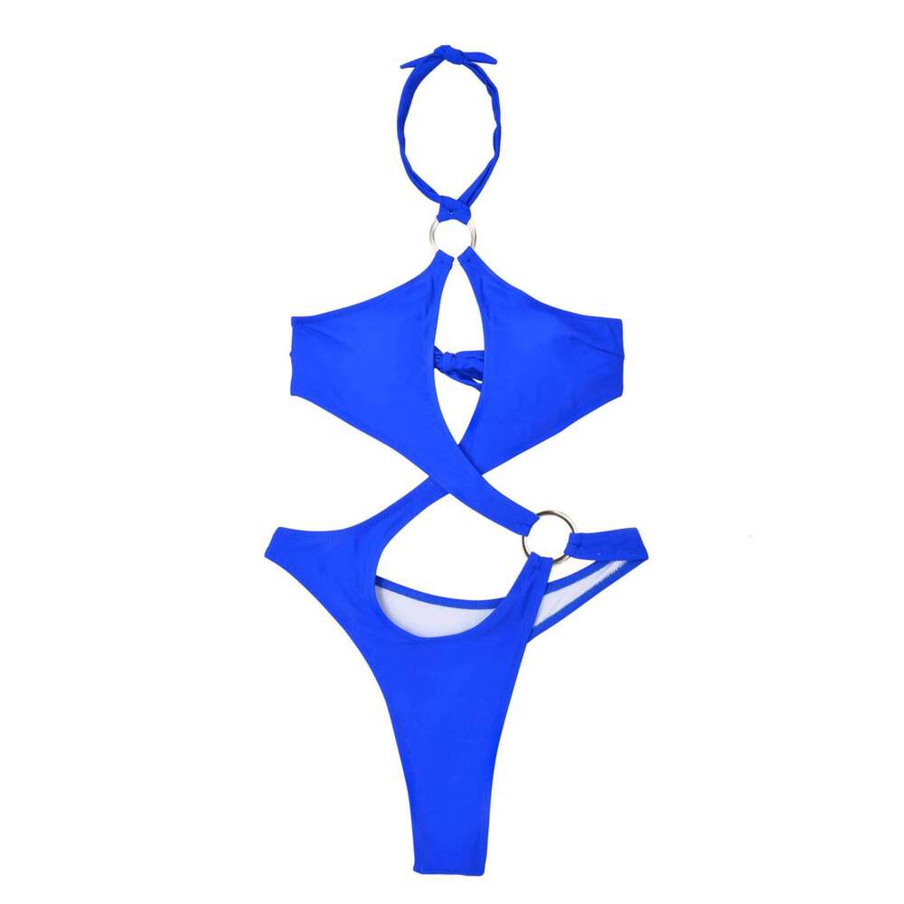 sexy cross ring halter bandage hollow one piece bikinis 2024 women thong swimsuit female bathing suit swimwear biquini C260207