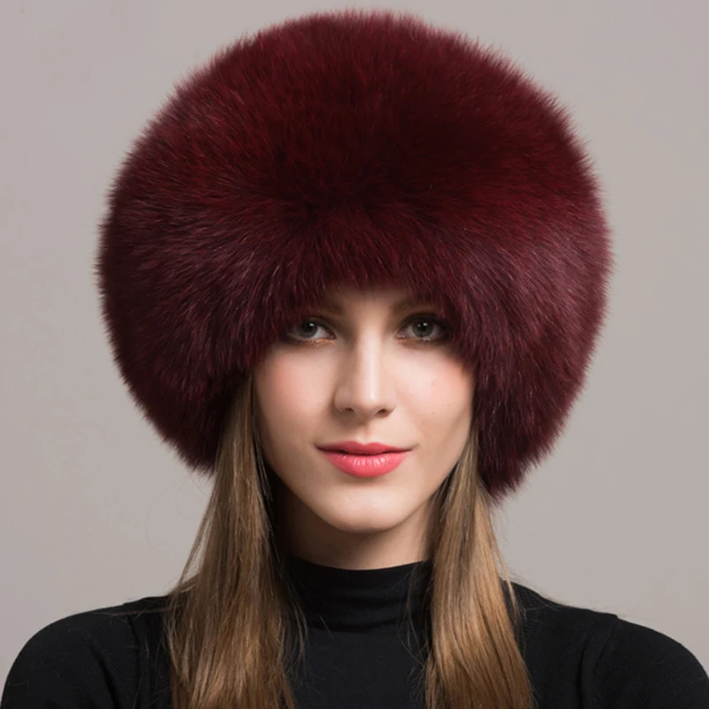 100 natural Fox Fur Hat Women Cap Thick Fur Cap Winter Warm Hat Female Fashion For Women Hat With Earmuffs Hat 260202