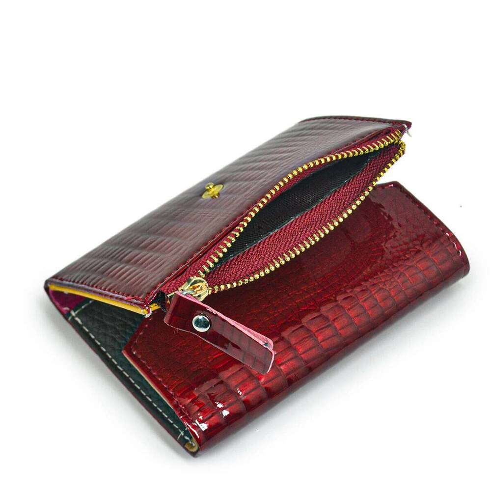 Women's genuine leather wallet crocodile pattern, small tri-fold minimalist envelope style cowhide coin purse Y260206