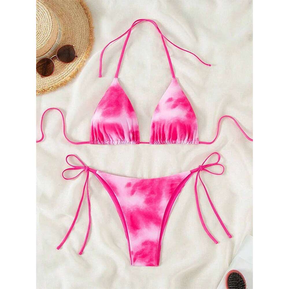 Tie Dye Bikins 2025 Mini Micro String Women Swimwear Female Swimsuit Two Pieces Bikini Set Halter Bathing Suit Swim Lady C260207