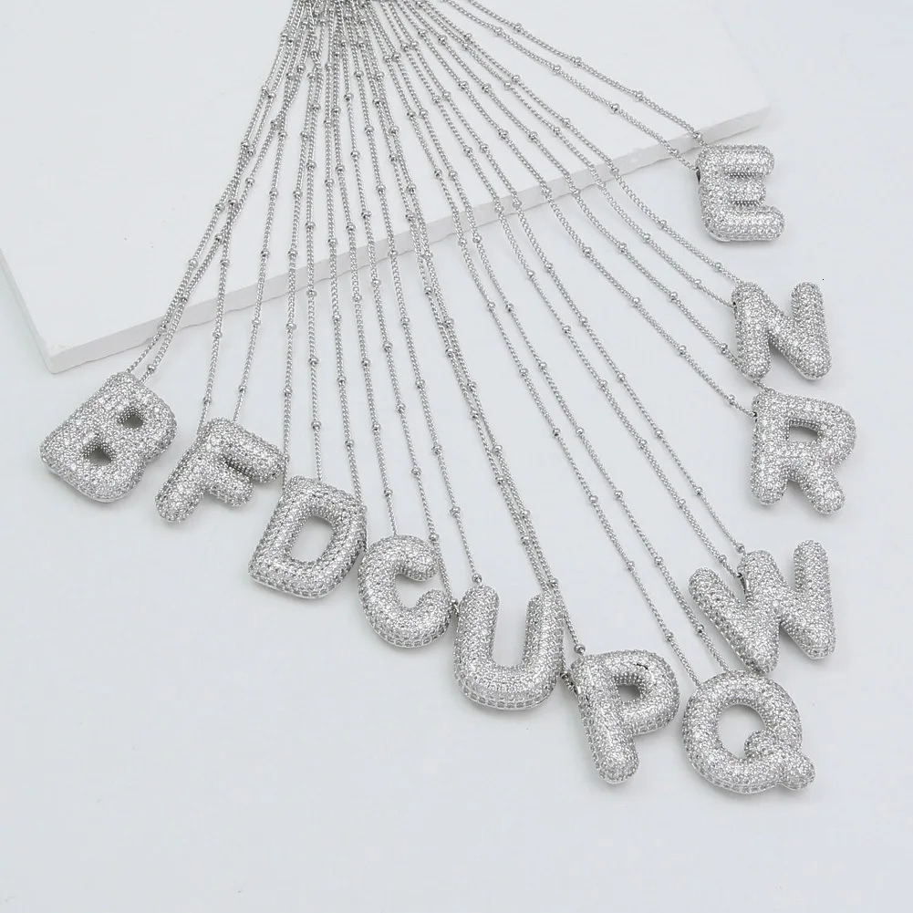 Light Copper Silvery-Plated Zircon Pendant American Simple Collarbone Chain 26 A-Z Balloon Letter Necklace For Women 260124