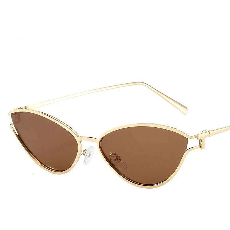 Brand Small Cat Eye Sunglasses Women Luxury 2042 Unique Metal Frame Brown Sun Glasses Trendy UV400 Eyewear Shades Vintage Y260207